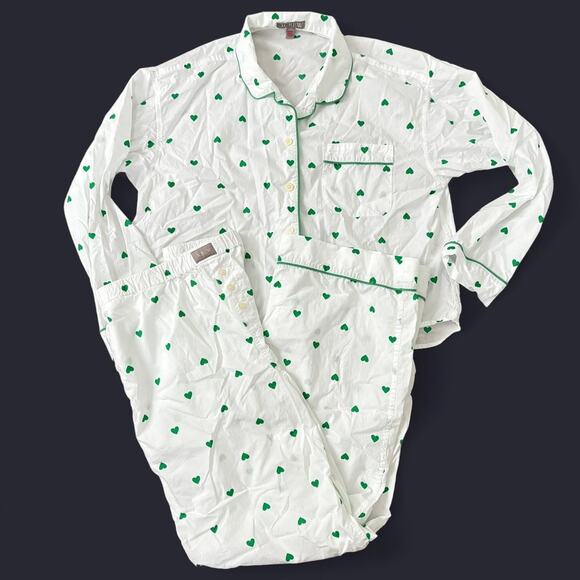 J.Crew Long-sleeve cotton poplin pajama pant set in green heart print Size M - Picture 4 of 8